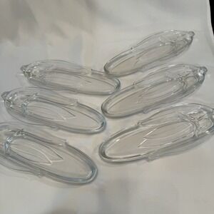 Vintage Clear Pressed Glass Corn On‎ The Cob Dishes Set Of 6 Holiday Dish